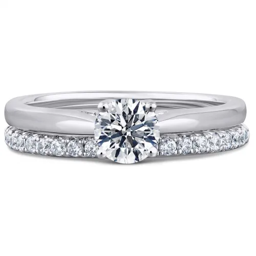 White Gold Diamond Solitaire Bridal Set - White Snowball